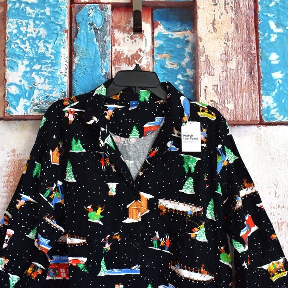 Women's Old Navy Flannel Pajama Shirt Christmas I Love Snow XLARGE Black NEW - Picture 2 of 10